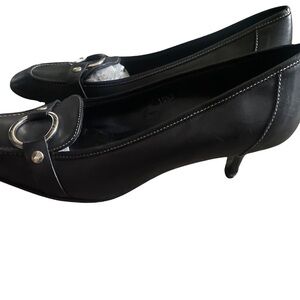 Coach Black Leather Kitten Heel Loafer  Pumps
